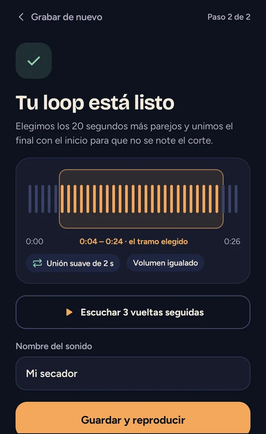 Pantalla 'Tu loop está listo' con el tramo elegido resaltado